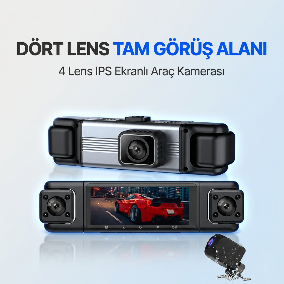 4 Lensli Full Hd 1080P 3.18" Ekran Araç İçi Kamera 4 Kamera Ayarlanabilir Açı Hareket Algılama
