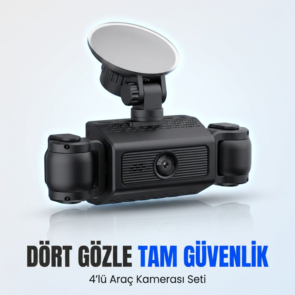4’lü Araç Kamerası Seti – Ekranlı, HD Kayıt, 64GB Destekli, Gece Görüşlü